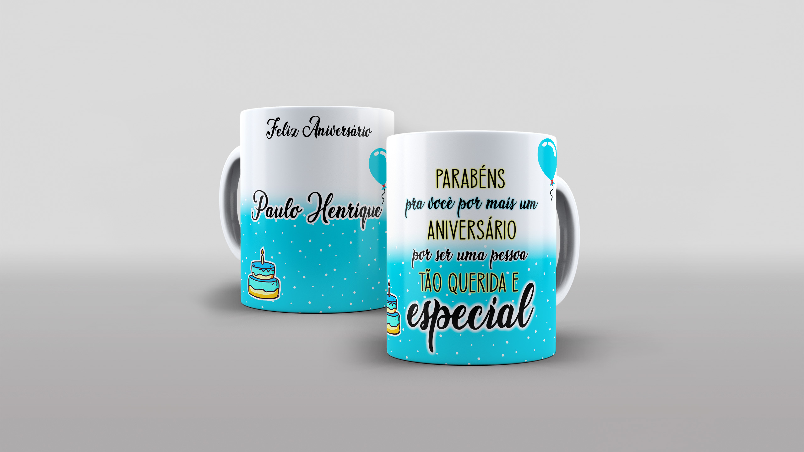 Caneca Aniversário com nome azul