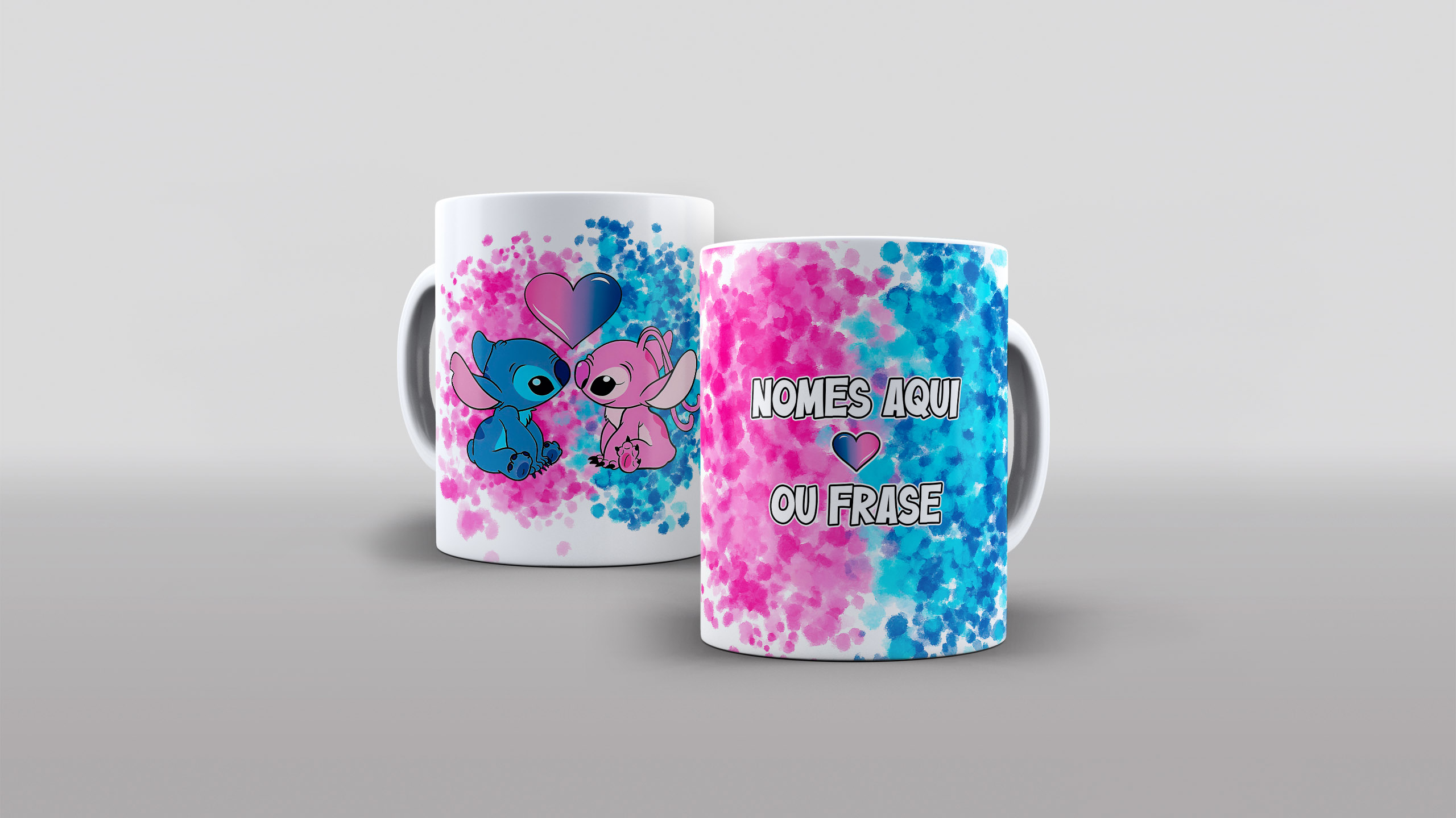 Caneca Stitch e Angel com nome